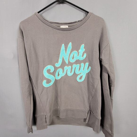 Juicy Couture Not Sorry Gray Graphic Pullover Sweatshirt Blue Lettering - Picture 1 of 9